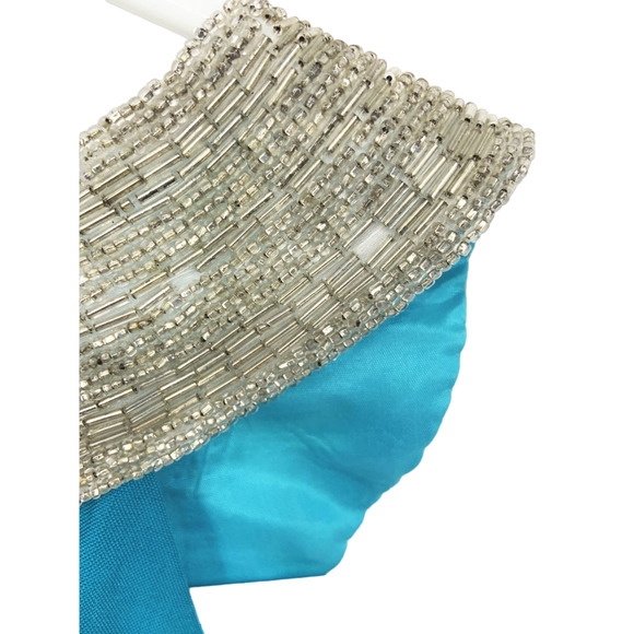 A.J. Bari Beaded Collar Silk Haltered Formal Blue Dress Size 8 - Picture 6 of 10